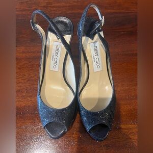 Jimmy Choo Black Glitter Slingback Heels